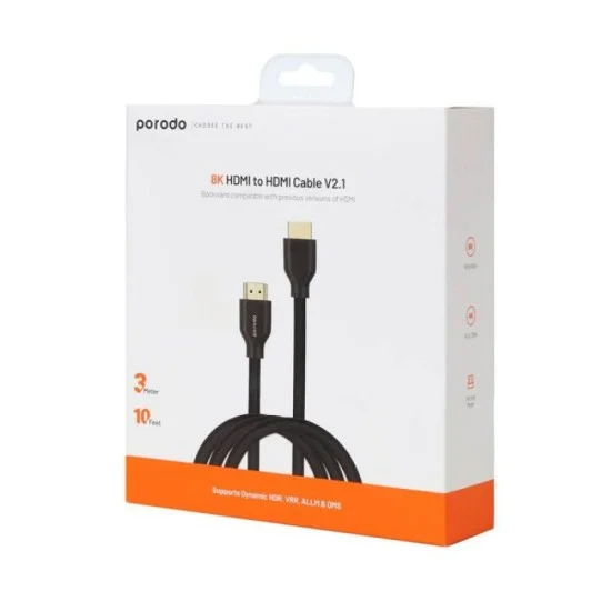 Porodo 8K HDMI to HDMI Cable (3 m) - Black